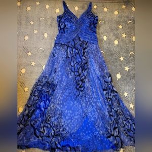 Alberto Makali Strapless Beaded Black Blue Formal Ball Gown Dress